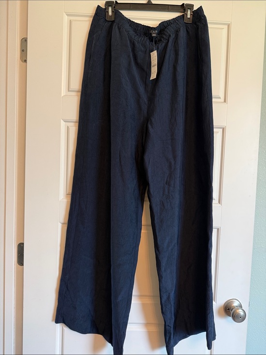 J. Crew Pants - J. Crew Navy Wide-Leg Elastic Waist Satin Trousers